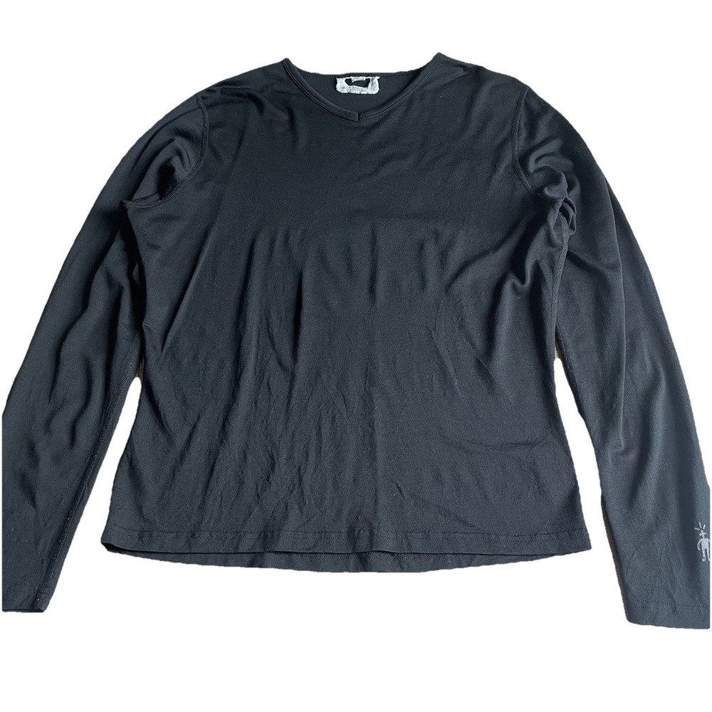 Smartwool 100% Merino Wool Base Layer Shirt XL V-Neck Long Sleeve Black Women's